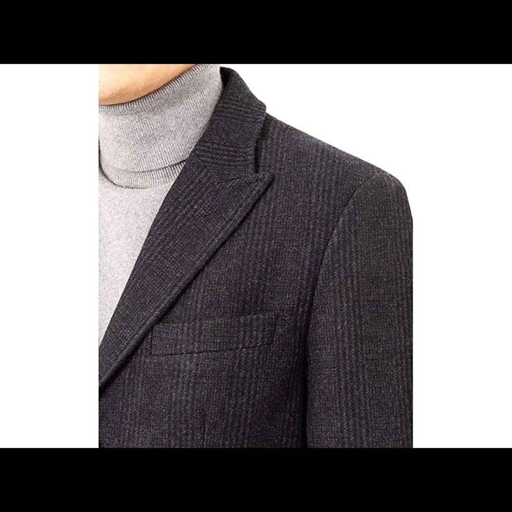 Calvin Klein Men's Malibu Slim-Fit Charcoal Plaid Overcoat - Picture 6 of 13